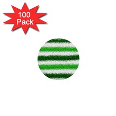 Metallic Green Glitter Stripes 1  Mini Buttons (100 Pack)  by Nexatart