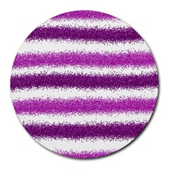 Metallic Pink Glitter Stripes Round Mousepads by Nexatart