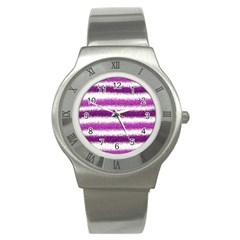 Metallic Pink Glitter Stripes Stainless Steel Watch by Nexatart