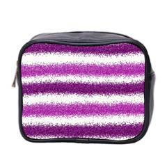 Metallic Pink Glitter Stripes Mini Toiletries Bag 2-side