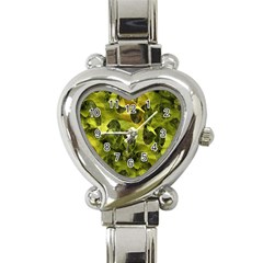 Olive Seamless Camouflage Pattern Heart Italian Charm Watch by Nexatart