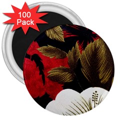 Paradis Tropical Fabric Background In Red And White Flora 3  Magnets (100 Pack) by Nexatart