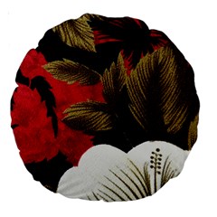 Paradis Tropical Fabric Background In Red And White Flora Large 18  Premium Round Cushions