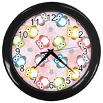 Owl Bird Cute Pattern Wall Clocks (Black) Front