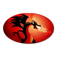 Funny, Cute Dragon With Fire Oval Magnet by FantasyWorld7