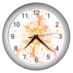 Orange Swirls Wall Clocks (Silver) 