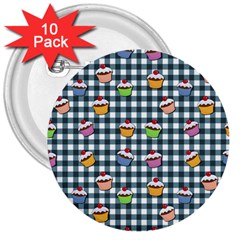 Cupcakes Plaid Pattern 3  Buttons (10 Pack)  by Valentinaart