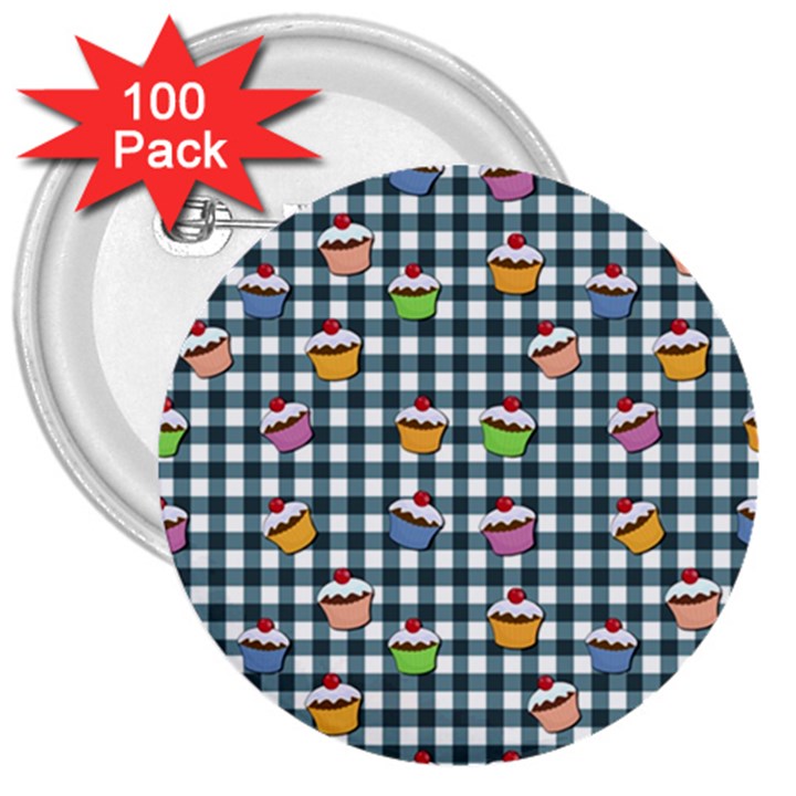 Cupcakes plaid pattern 3  Buttons (100 pack) 