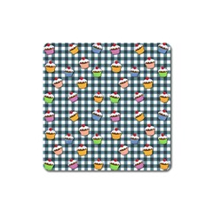 Cupcakes Plaid Pattern Square Magnet