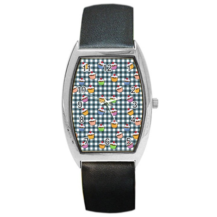 Cupcakes plaid pattern Barrel Style Metal Watch