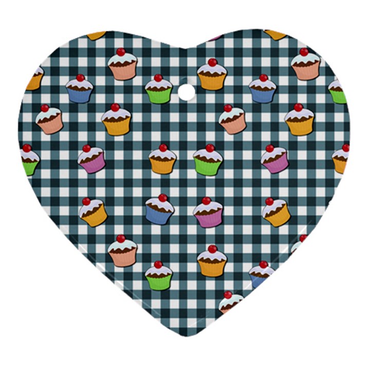 Cupcakes plaid pattern Heart Ornament (Two Sides)