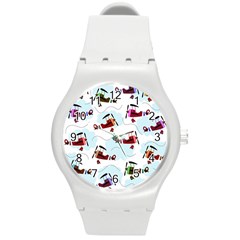 Airplanes Pattern Round Plastic Sport Watch (m) by Valentinaart