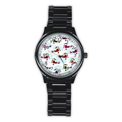 Airplanes Pattern Stainless Steel Round Watch by Valentinaart