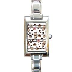Donuts And Coffee Pattern Rectangle Italian Charm Watch by Valentinaart