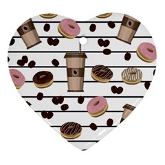 Donuts And Coffee Pattern Ornament (heart) by Valentinaart