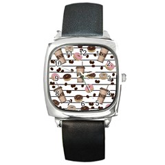 Donuts And Coffee Pattern Square Metal Watch by Valentinaart