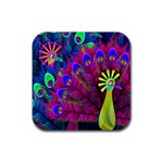 Peacock Abstract Digital Art Rubber Coaster (Square)  Front