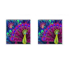 Peacock Abstract Digital Art Cufflinks (square) by Nexatart