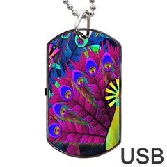 Peacock Abstract Digital Art Dog Tag Usb Flash (one Side)