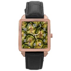 Pineapple Fruit Close Up Macro Rose Gold Leather Watch 