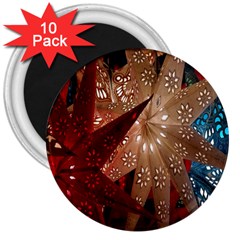 Poinsettia Red Blue White 3  Magnets (10 pack) 