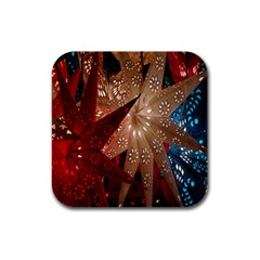 Poinsettia Red Blue White Rubber Square Coaster (4 pack) 