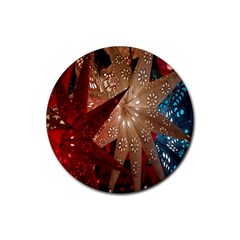 Poinsettia Red Blue White Rubber Round Coaster (4 pack) 