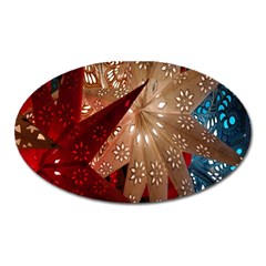 Poinsettia Red Blue White Oval Magnet