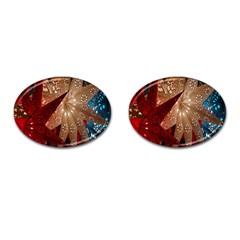 Poinsettia Red Blue White Cufflinks (Oval)