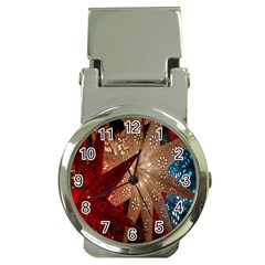 Poinsettia Red Blue White Money Clip Watches