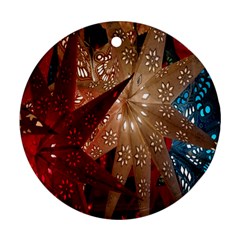 Poinsettia Red Blue White Round Ornament (Two Sides)