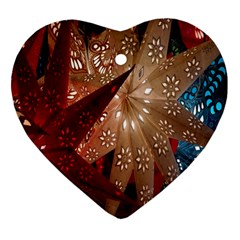 Poinsettia Red Blue White Heart Ornament (Two Sides)