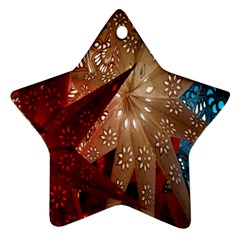 Poinsettia Red Blue White Star Ornament (Two Sides)