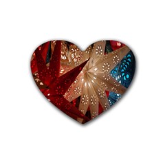 Poinsettia Red Blue White Rubber Coaster (Heart) 