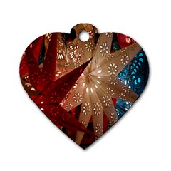 Poinsettia Red Blue White Dog Tag Heart (One Side)