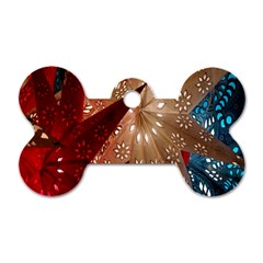 Poinsettia Red Blue White Dog Tag Bone (Two Sides)