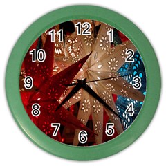 Poinsettia Red Blue White Color Wall Clocks by Nexatart