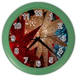 Poinsettia Red Blue White Color Wall Clocks Front