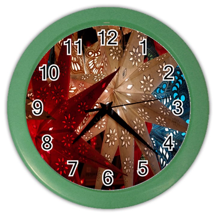 Poinsettia Red Blue White Color Wall Clocks