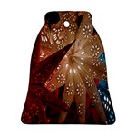 Poinsettia Red Blue White Bell Ornament (Two Sides) Back