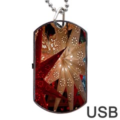 Poinsettia Red Blue White Dog Tag USB Flash (Two Sides)