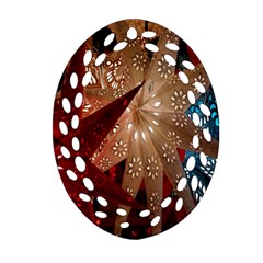 Poinsettia Red Blue White Oval Filigree Ornament (Two Sides)