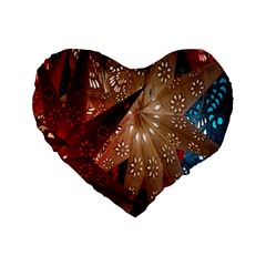 Poinsettia Red Blue White Standard 16  Premium Heart Shape Cushions