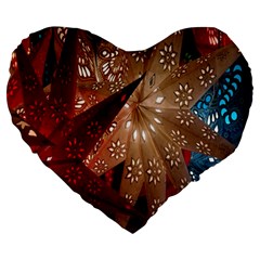 Poinsettia Red Blue White Large 19  Premium Heart Shape Cushions by Nexatart