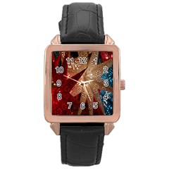 Poinsettia Red Blue White Rose Gold Leather Watch 