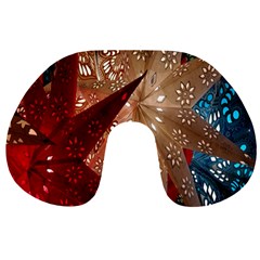 Poinsettia Red Blue White Travel Neck Pillows