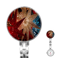 Poinsettia Red Blue White Stainless Steel Nurses Watch