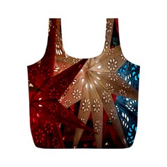 Poinsettia Red Blue White Full Print Recycle Bags (M) 
