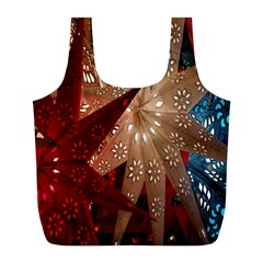 Poinsettia Red Blue White Full Print Recycle Bags (L) 
