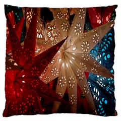 Poinsettia Red Blue White Large Flano Cushion Case (Two Sides)